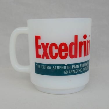 Vintage Excedrin Mug - Milk Glass Coffee Cup - Medication Advertising Collectible 