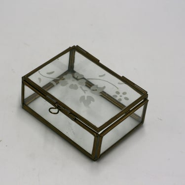 vintage glass and brass etched keepsake box 