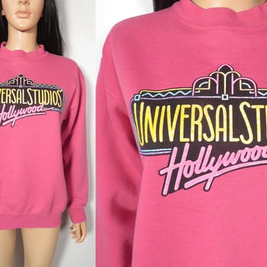 Vintage 90s Universal Studios Florida Puff Paint Crewneck Flamingo Pink Sweatshirt Size M 