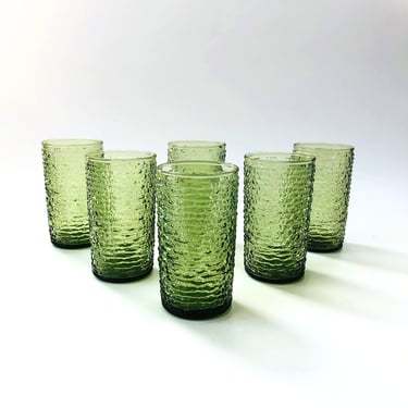 MCM Soreno Anchor Hocking Green Textured Highball Tumblers - Set of 6 