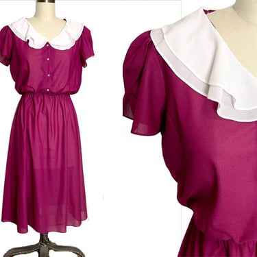 1970s plum purple day dress by Oops California - size small 