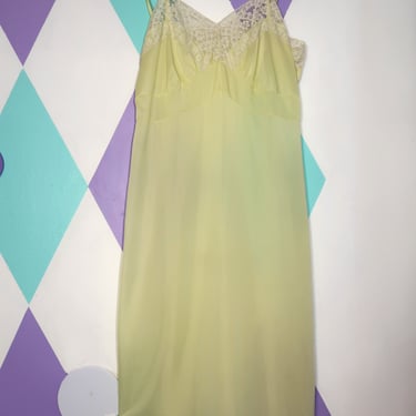 Vintage Pale Yellow Slip Dress with Lace Trim