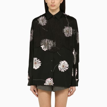 Prada Cotton Shirt With Pink Print And Fringes Women