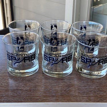 Set of Six C. 1980-81 San Antonio Spurs Commemorative Rocks Whiskey Lowball Drinking Glasses 