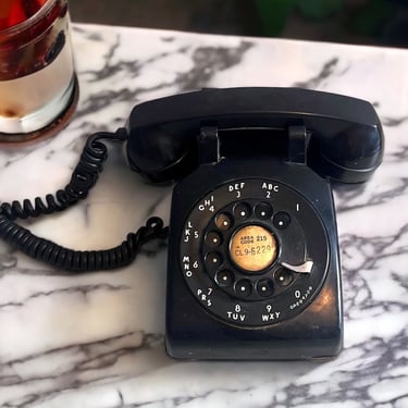 Vintage Western Electric Rotary Phone Black C/D 500 Mid Century Modern 