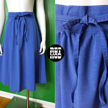 Vintage 70s 80s Blue Chambray Wrap Skirt with Pockets 