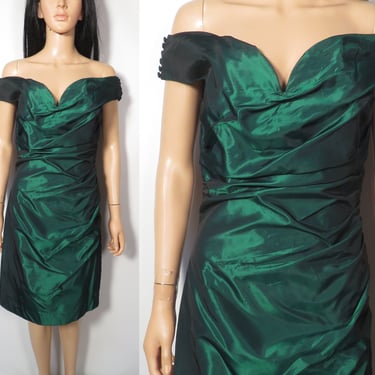 Vintage 80s Does 50s Emerald Green Holiday Party Dress Size S 