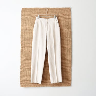 vintage ecru linen trousers, 90s high waisted pants 