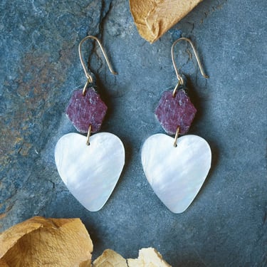 Aroma Earrings - 14k Gold-Fill, Ruby + Mother of Pearl