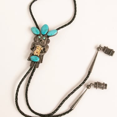 Vintage Kachina Doll Bolo Tie Turquoise Large Sterling Silver Navajo 