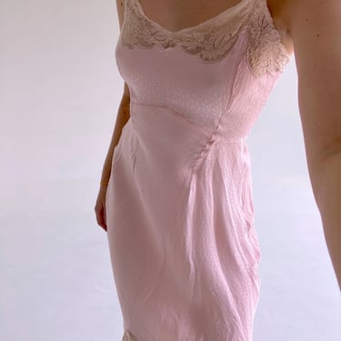 1940's Pink Embossed Silk Slip