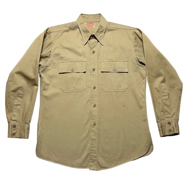 Vintage 1940s Yale Regulation Military SANFORIZED Cotton Twill Work Shirt ~ M ~ 40s Work Wear ~ Gussets ~ Khaki 