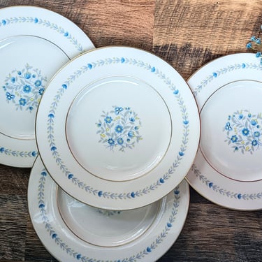 4 Castleton China Salad Plates/ Devon/ 1950s/ Vintage MCM Mid Century/French Country Cottage Core Farmhouse/ Made in USA/ Blue Floral 