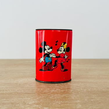 Vintage Disney Mickey Mouse Minnie Mouse Metal Pencil Holder and Pencil Sharpener Alco Products Made in Hong Kong 