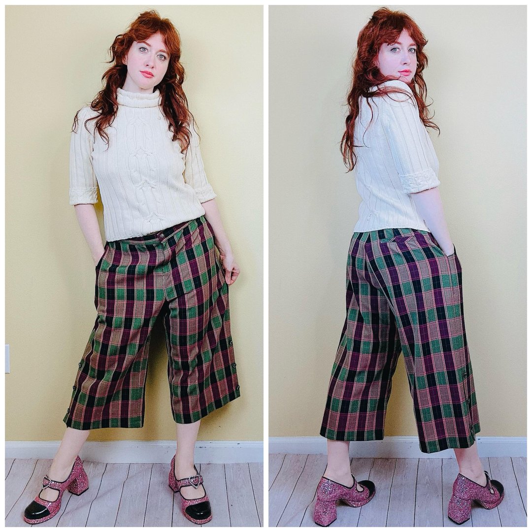 1990s Vintage Punk Rayon Plaid Gaucho Pants / 90s Low Rise