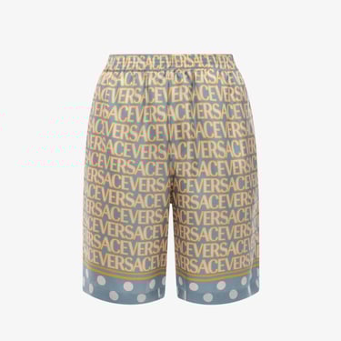 Versace Men Silk Bermuda Shorts With All-Over Logo
