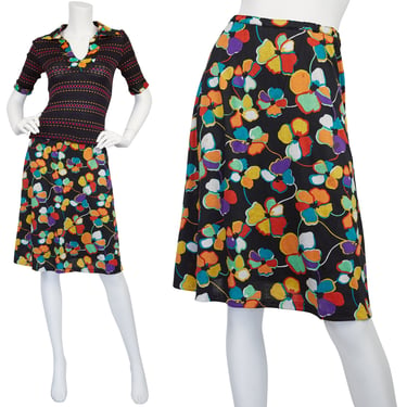 Missoni Early 1970s Vintage Women's Knit and Floral Jersey Two-Piece Skirt Set Sz XS 
