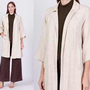 60s 70s Minimalist Woven Jacket - Medium | Vintage Boho Open Fit 3/4 Sleeve Long Jacket 