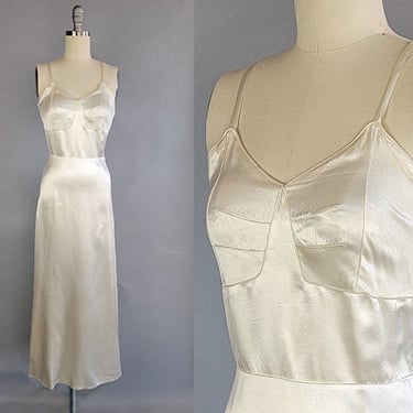 1930s Slip Dress / 1930s White Satin Slip Dress / Vintage Wedding Dress / Size Small Medium 