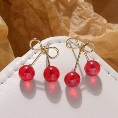 Cherry Bow Stud Earrings
