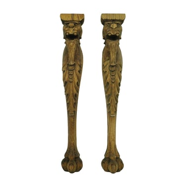 Pair of Carved Chestnut Baboons Furniture Carvings