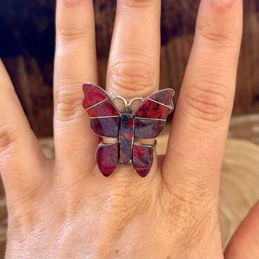 STEVE FRANCISCO OPAL and Sterling Silver Ring | Red Fiery Opal Stone | Zuni made | Navajo Native American Southwestern Jewelry | Size 6 1/2 
