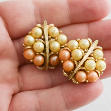 1960s Beau Jewels Yellow and Peach Faux Pearl Clip Earrings 