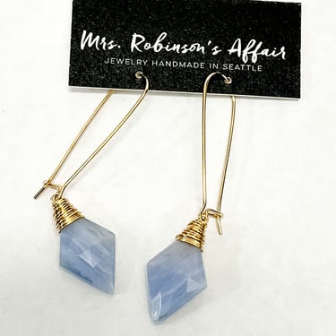 Pointed Blue Lace Agate Earrings in Gold Fill