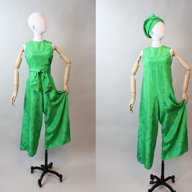 1960s green SILK jumpsuit PALAZZO xs | new fall 