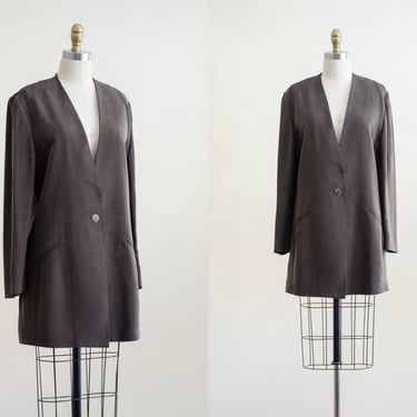 brown silk jacket | minimal matte silk crepe de chine vintage jacket 