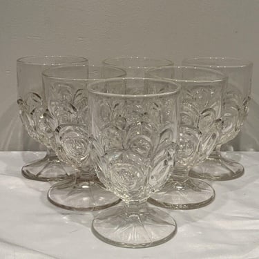 6 Bryce Walker & Co. Filley Texas Bull's Eye Footed Tumblers EAPG 1870, Antique glassware , elegant barware, dining barware 