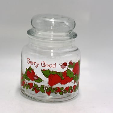 vintage American Greetings Berry Good Strawberry Glass Canister 