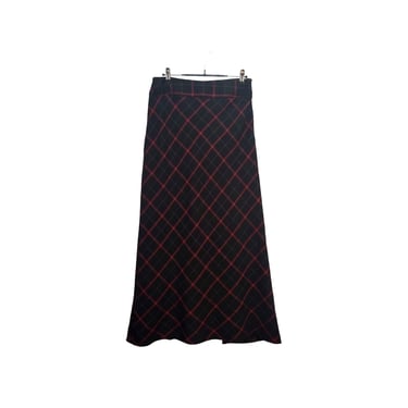 Vintage Tailor B Moss Skirt, Black & Red Window Pane Plaid, Dark Academia Whimsygoth, Preppy Ivy League Long Maxi, 1980s 1990s Clothing 