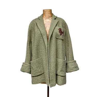 Vintage 1950s Swing Jacket, Olive Wool Bouclé, Mid-Century Car Coat, Mid-Century Outerwear Medium to Large, VFG 