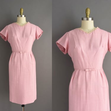 1950s dress | Bubble Gum Pink Cotton Wiggle Dress | Medium | 50s vintage dress 