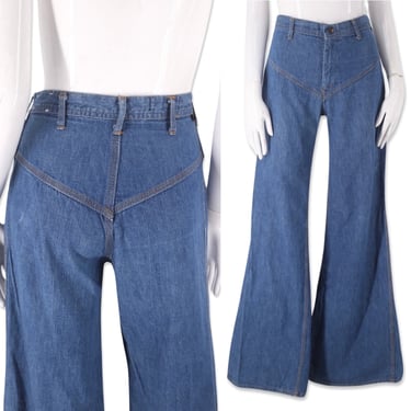 70s LANDLUBBER denim bell bottom jeans 28, vintage high waisted elephant bells, bell bottom wide leg jeans, 70s flares 8 