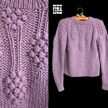 FABULOUS Vintage 60s 70s Chunky Pastel Lilac Purple Soft Acrylic Sweater 
