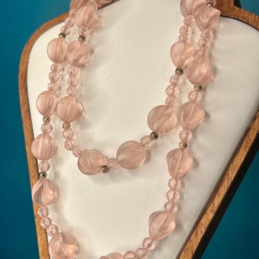 Vintage Pink Beaded Necklace Acrylic Geometric Beads Retro Fashion Jewelry 