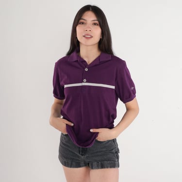 Ocean Pacific Polo Shirt 90s Purple White Striped Shirt OP Collared T-Shirt Half Button Up Retro Preppy Sporty Casual Vintage 1990s Medium M 