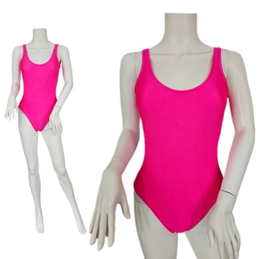 1980's Hot Pink Neon One Piece Lycra Spandex Swimsuit I Bathing Suit I Sz Sm 