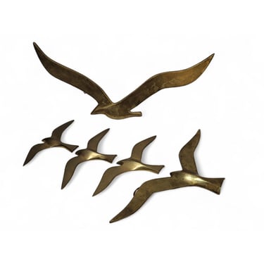 Vintage Brass Birds in Flight, Set of 5, Mid Century Soaring Swallows Wall Decoration, Flying Seagulls, Vintage Wall Decor 