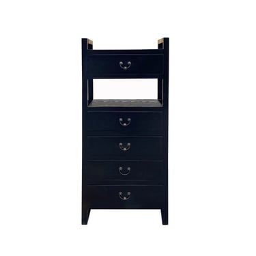Oriental Black Drawers Open Shelves Chest Cabinet Stand cs7466E 