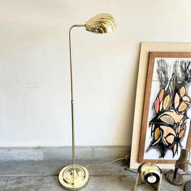 Vintage Brass Metal Clam Shell Adjustable Floor Lamp Art Deco MCM Hollywood Reg