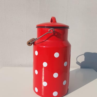 Vintage Enameled Milk Can EMO Celje/Vintage Enamelware /Polkadot Milk Can/Rustic Country Farmhouse Decor/Retro Milk Can/ Yugoslavia/60's 