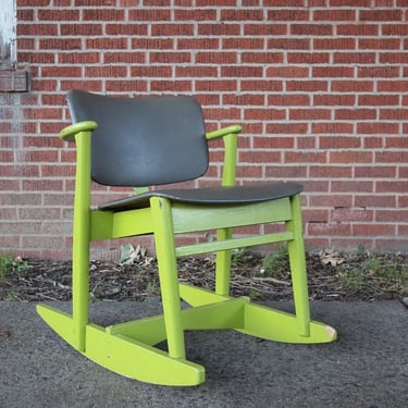 Rare Vintage ILMARI TAPIOVAARA Rocking Arm CHAIR Armchair, Gray Vinyl + Chartreuse, Domus Mid-Century Modern danish artek eames knoll era 