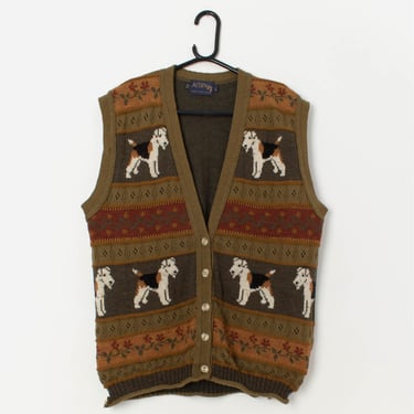 Vintage terrier dog knitted vest by Acorn - Large 