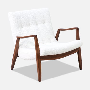 Milo Baughman "Scoop" Lounge Chair Walnut & Boucle Wool for James Inc.