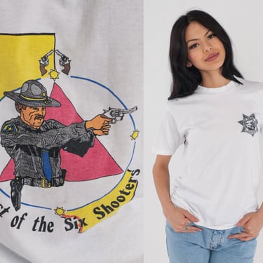 California Highway Patrol Shirt 90s Police Department T-Shirt Cop Badge Graphic Tee Last of the Six Shooters CHIP White Vintage 1990s Small 