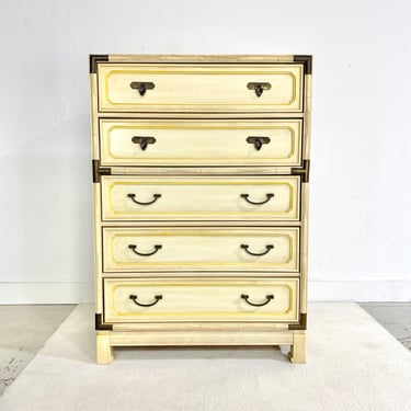 Chinoiserie Tallboy Dresser Chest with 5 Drawers - Vintage Faux Bamboo Asian Style Hollywood Regency Furniture 