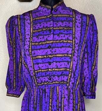 Vintage Sasson dress with purple abstract design, 1980's 